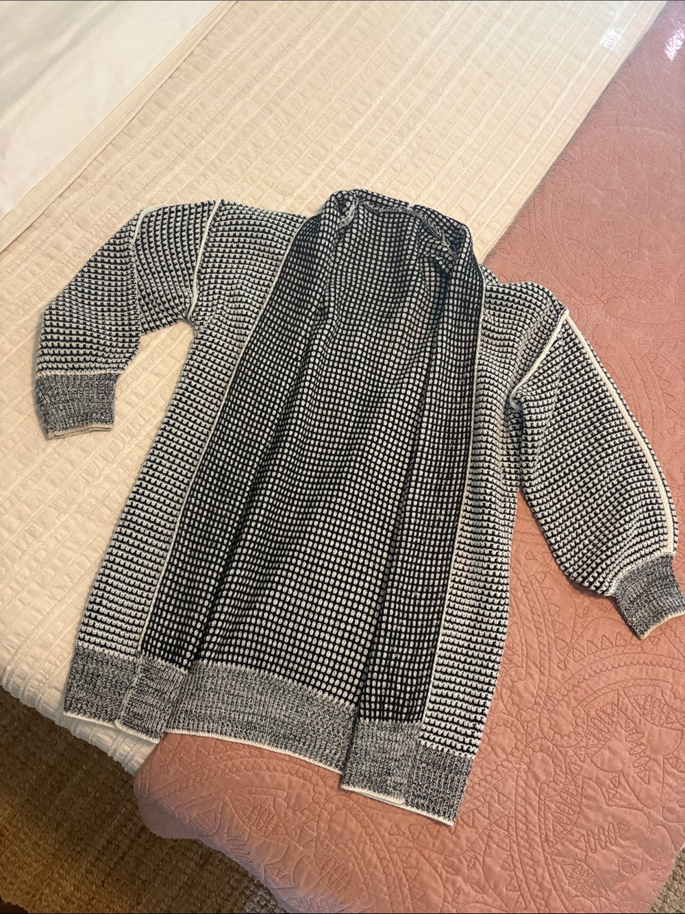 Black and White Knit Open Cardigan